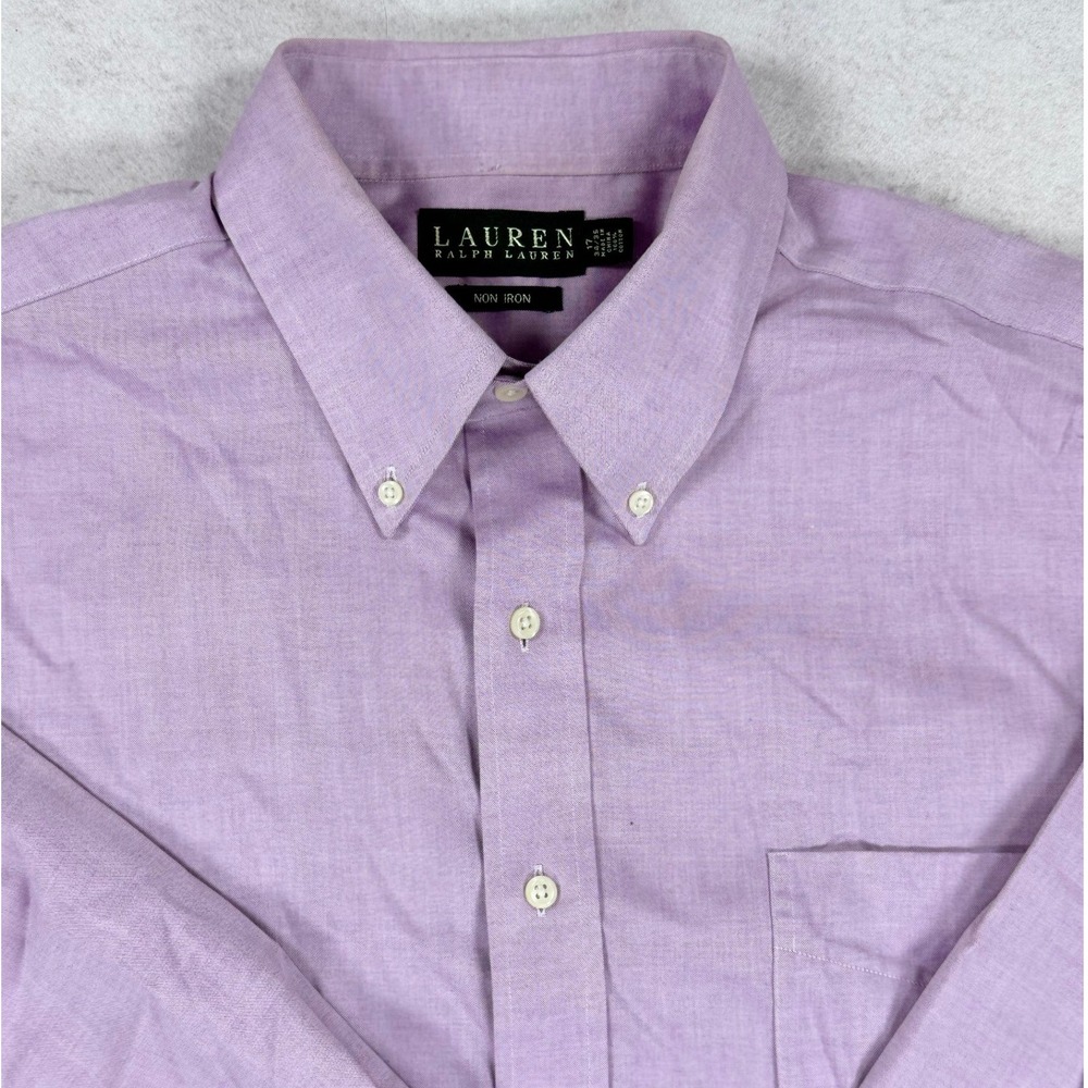Lauren Ralph Lauren Mens Non Iron Cotton Dress Shirt Purple 17 34/35 Long Sleeve